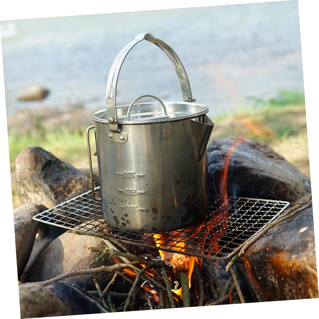 Hervidor de Agua para Acampar de Acero Inoxidable 1,2 L, Portátil y Práctico, Adecuado para Camping y Restaurante