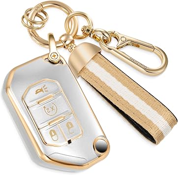 for Jeep Key Fob Cover with Nylon Webbing Keychain, Fashionable Matte Metallic Soft Case for for Jeep Wrangler Rubicon Gladiator JL 4 Buttons Fob Shell Rose Gold, C
