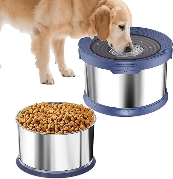 UPSKY 8L No Spill Dog Water Bowls & 3.5L Food Bowl, 2-Piece Large Capacity Spill-Proof Dog Bowls, Non-Slip Slow Drinking Anti-Splash Bowl for Large Messy Drinkers, No Mess Indoor/Outdoor Use