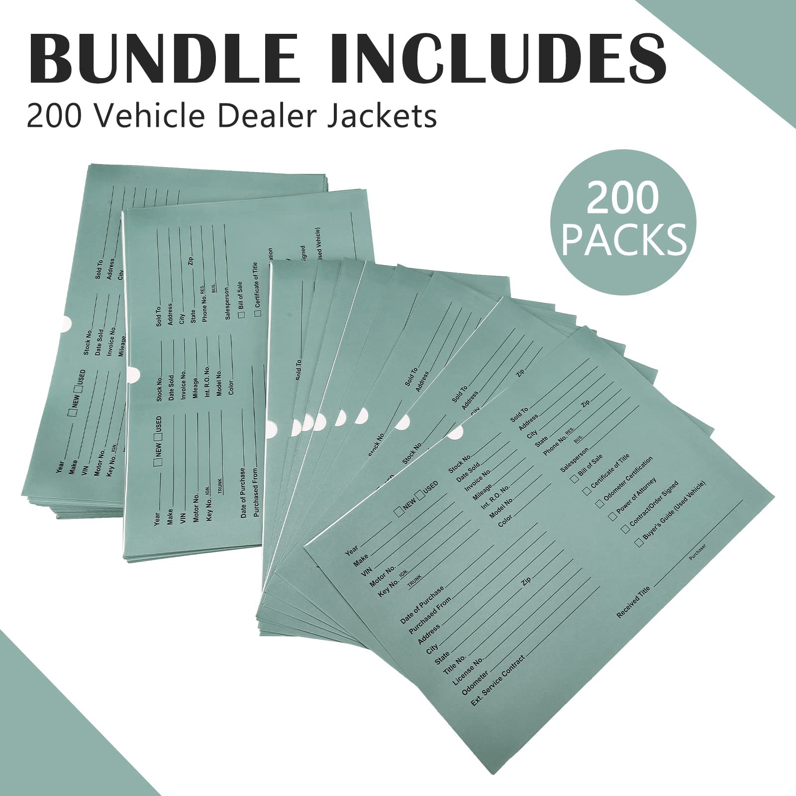 190 Pieces Vehicle Dealer Jackets 12 x 8 Inches Printed Vehicle Deal Envelopes File Jackets