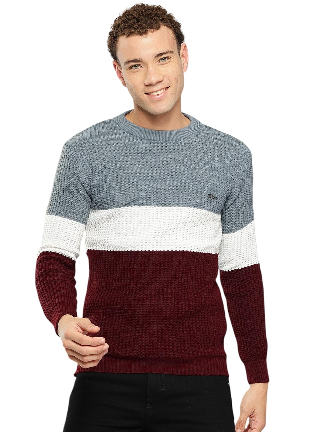 aarika Mens Winter Wear Navy Yellow-Brown Colour Solid Woolen Sweater-picture-12
