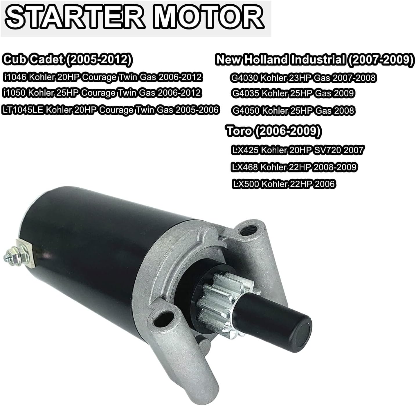 New Electric Starter for Kohler - Fits Cub Cadet, New Holland, Toro Lawn Tractors - Replaces OEM Parts 3209801, 32-098-01S, 32-098-03, 32-098-03S, 3209804, SAB0157, 41021069, 33-742, K0H3209801S