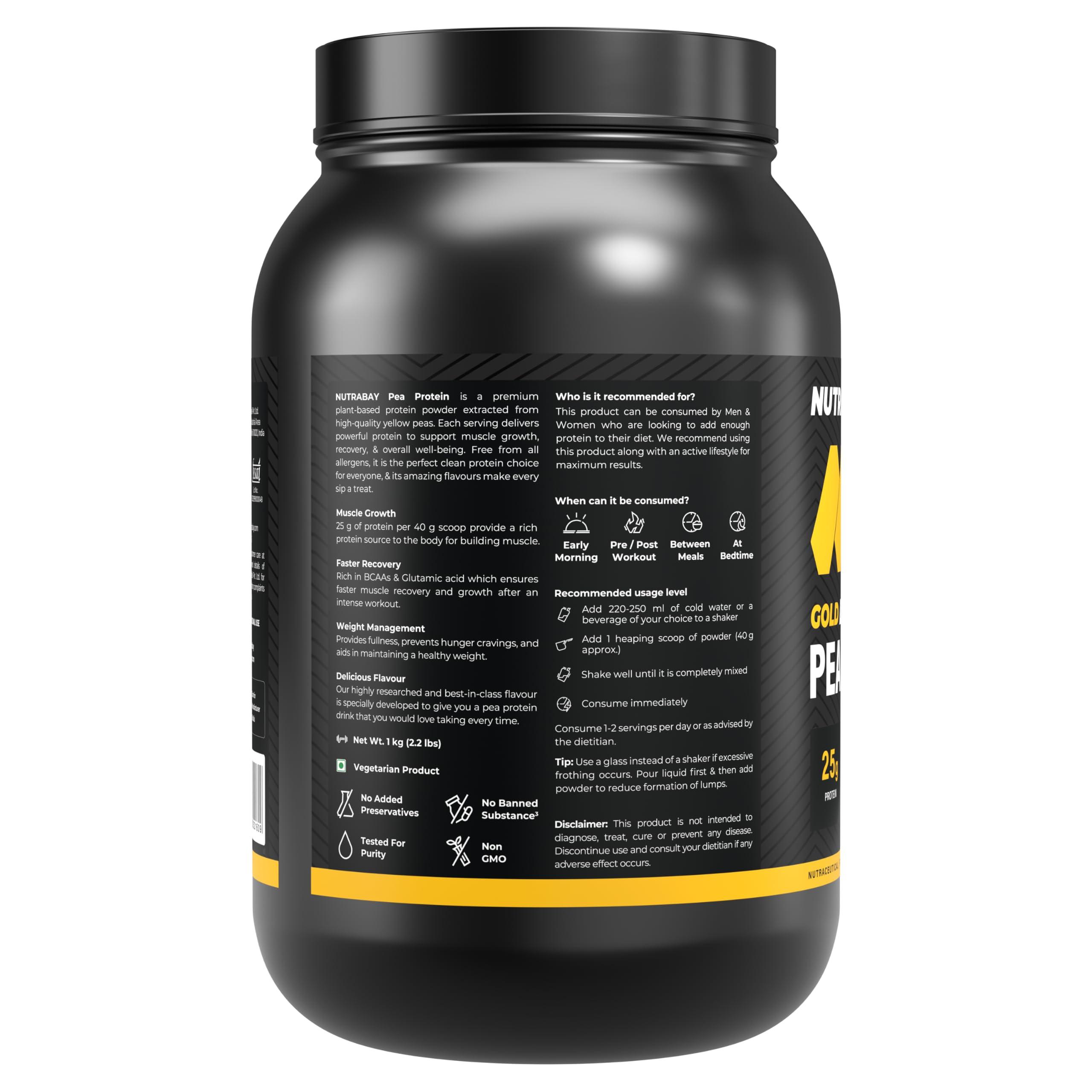NUTRABAY Gold Pea Protein Powder - 1kg, Cold Coffee | 25g Protein, 4.6g BCAA, 5g Fiber | Complete Amino Profile | Tastiest & Smoothest Vegan, Plant Protein | Muscle Gain & Fast Recovery product image 8