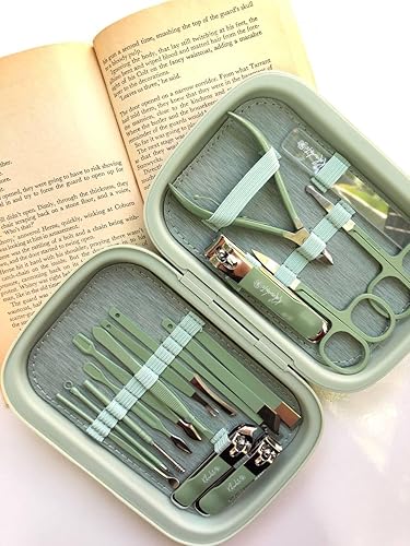 Miniatura 9 de Juegos de manicura profesional y kits de pedicura, 18 piezas de acero inoxidable, kits de aseo con estuche de viaje de cuero (morado)