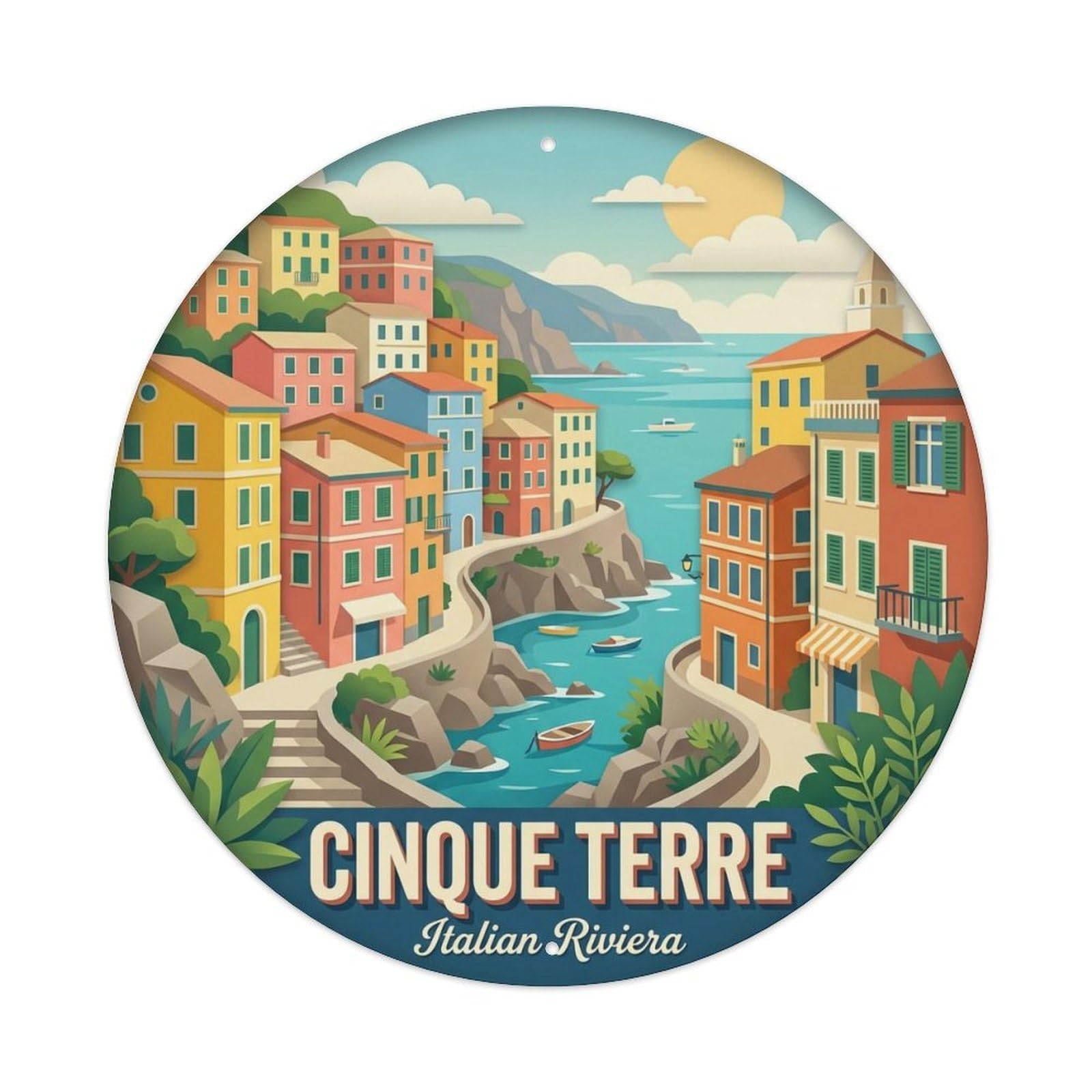 Vintage Travel Cinque Terre Italy Extent Metal Tin Sign