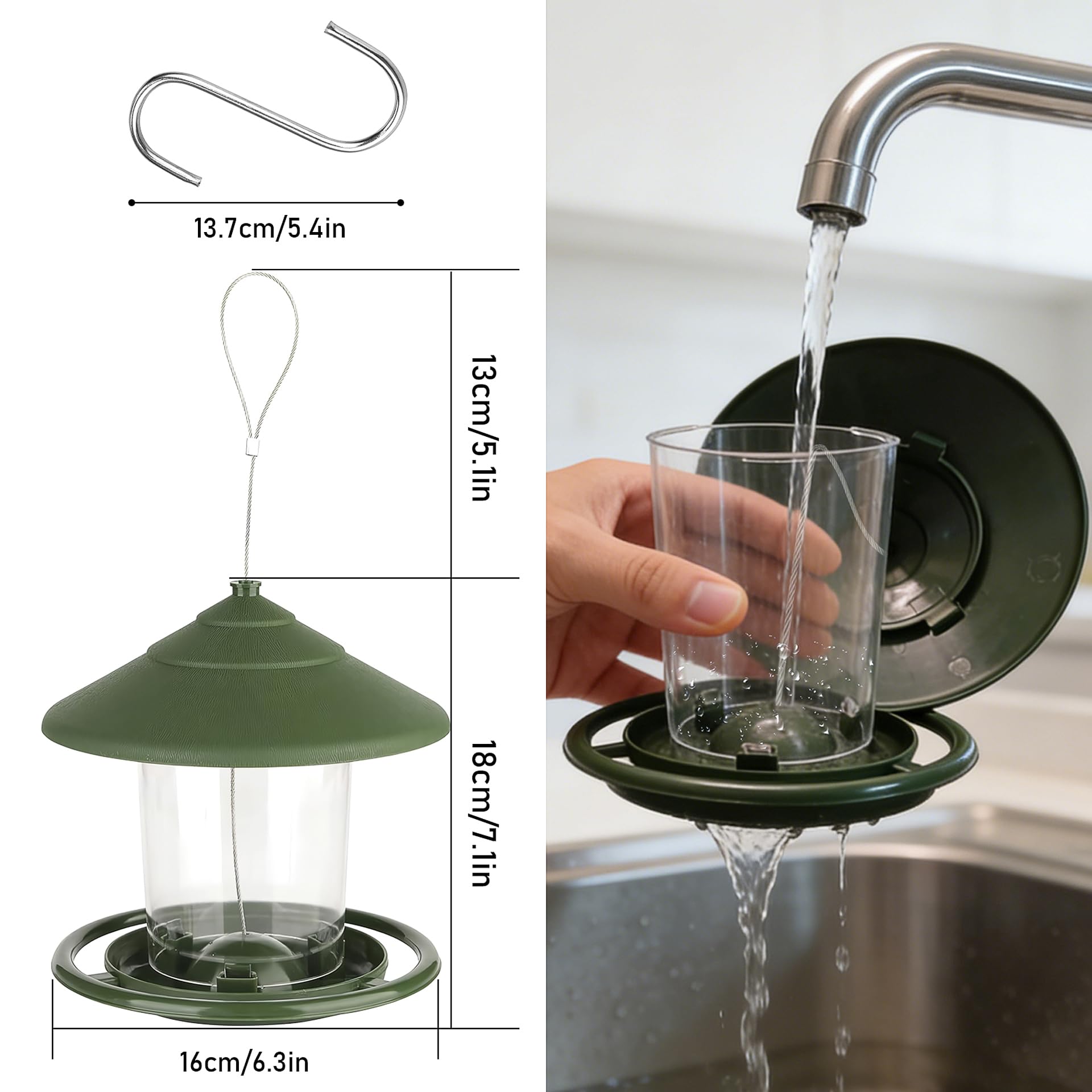 Comedero para Pájaros Salvajes Colgante Comedero Pájaros Exterior Transparente Resistente a Intemperie Comedero de Semillas Gran Capacidad Alimentación de Aves para Jardín y Balcón - 3