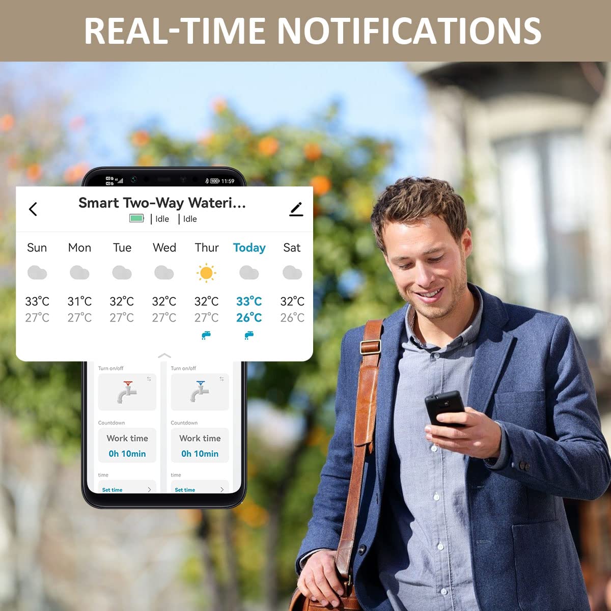 Programador Riego WiFi,Johgee Programador de riego 2 Salidas,Temporizador de Riego para Manguera Bluetooth con Retraso de Lluvia para Grifo de Jardín al Aire Libre, Temporizador de Riego Programable