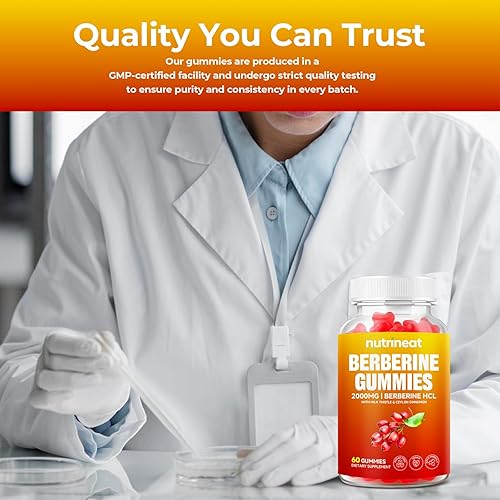 Miniatura 6 de Gomitas de berberina (60 unidades), suplemento de berberina de alta potencia de 2000 mg, además de cromo de canela de Ceilán, cúrcuma, cardo