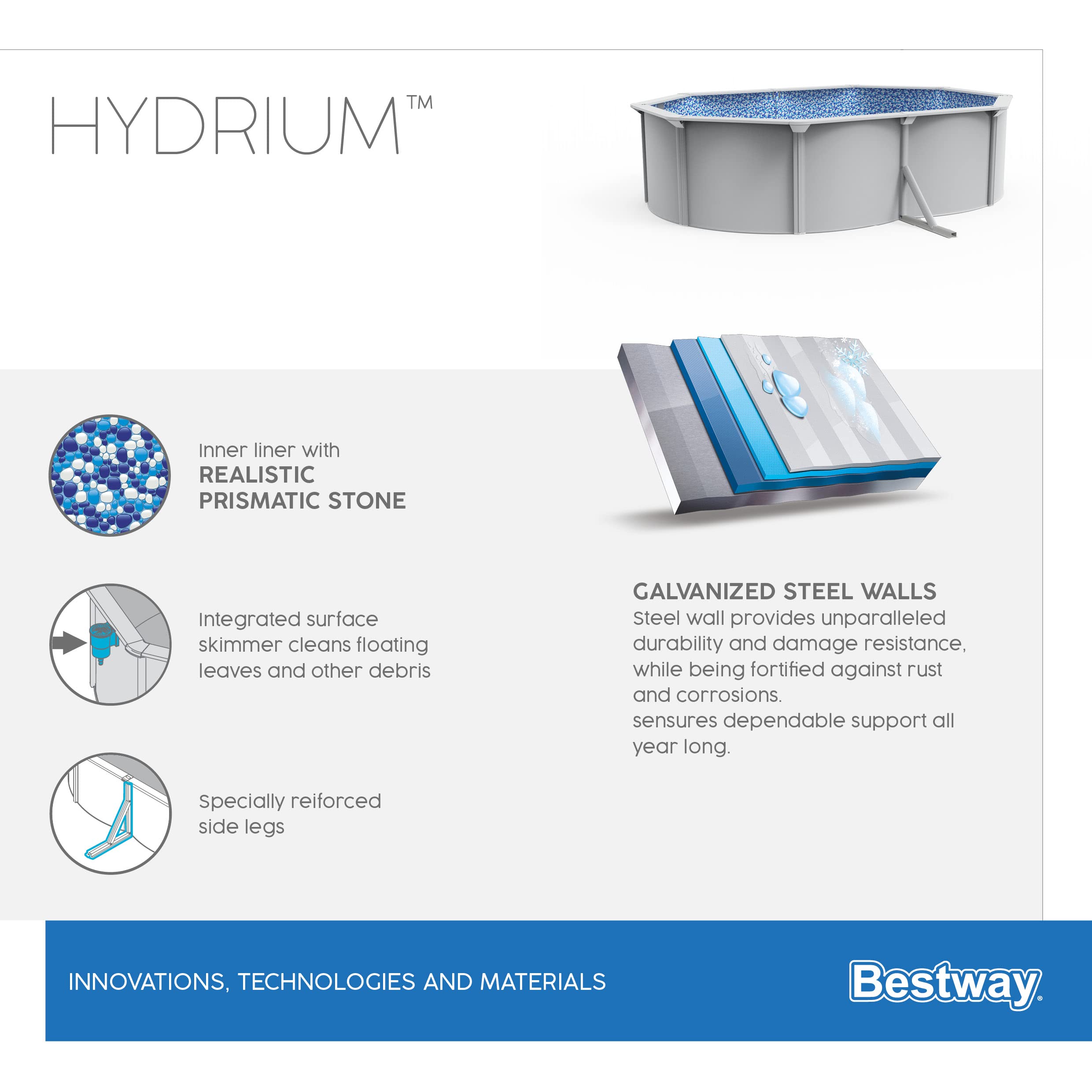 Bestway Hydrium Stahlwandpool Komplett-Set mit Sandfilteranlage 500 x 360 x 120 cm, grau, rund