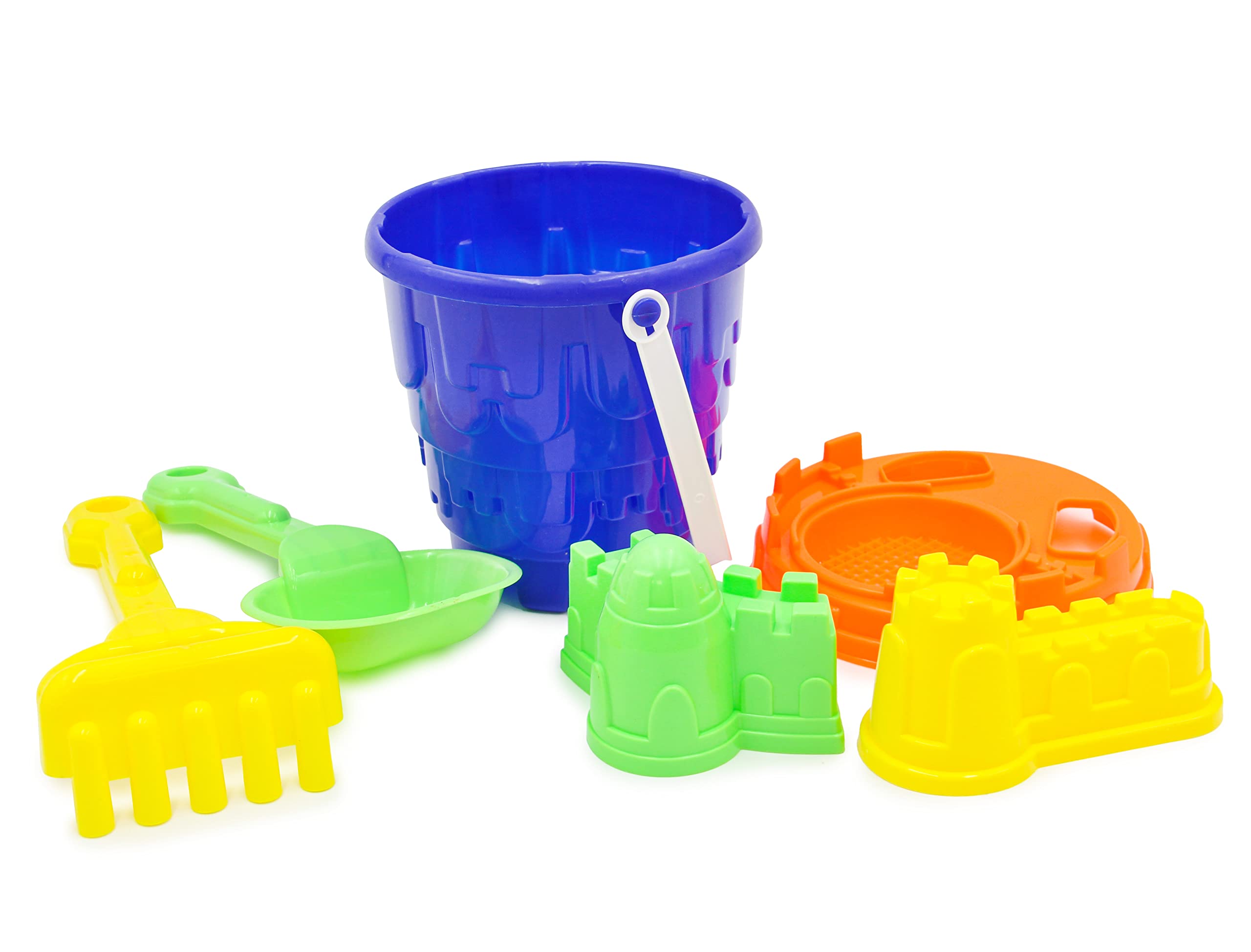 5PC Multicoloured Childs Beach Castle Bucket and Spade Set with Accessories - Perfect Beach Toy for Outdoor, Gardening Toy For Summer Beach Fun! Gift Bundle For Kids Boys Girls