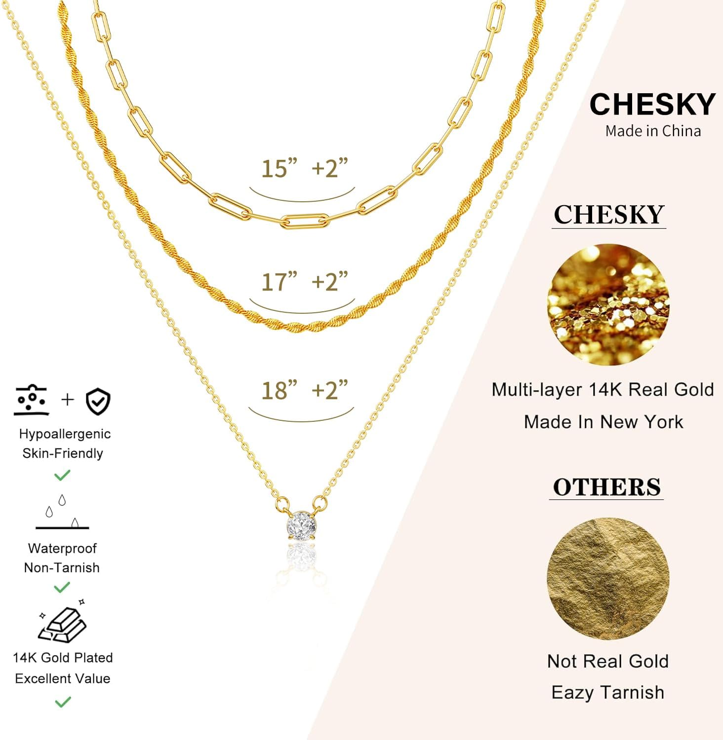 CHESKY Layered Gold Necklaces for Women Trendy, Dainty 14K Gold Plated CZ Pendant Necklace Stackble Necklace Gold Jewelry Set for Women Gifts - Image 5