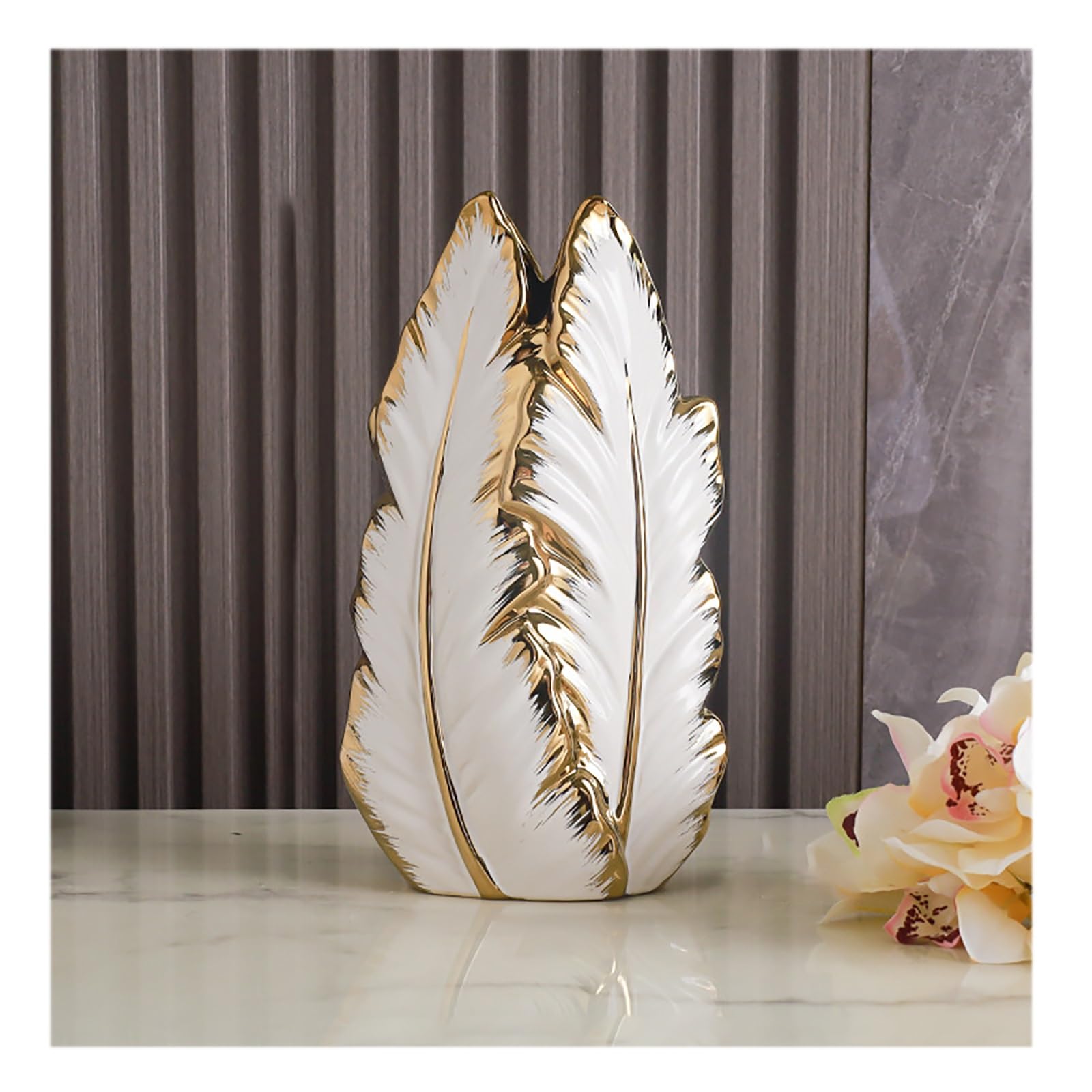 Nordic Light Luxury Gold Painted Ceramic high-end vases-Elegant Home Decor-Flower Vase/Contemporary Design - Wedding Table Accent - Boho Pottery (Color : White, Size : L)