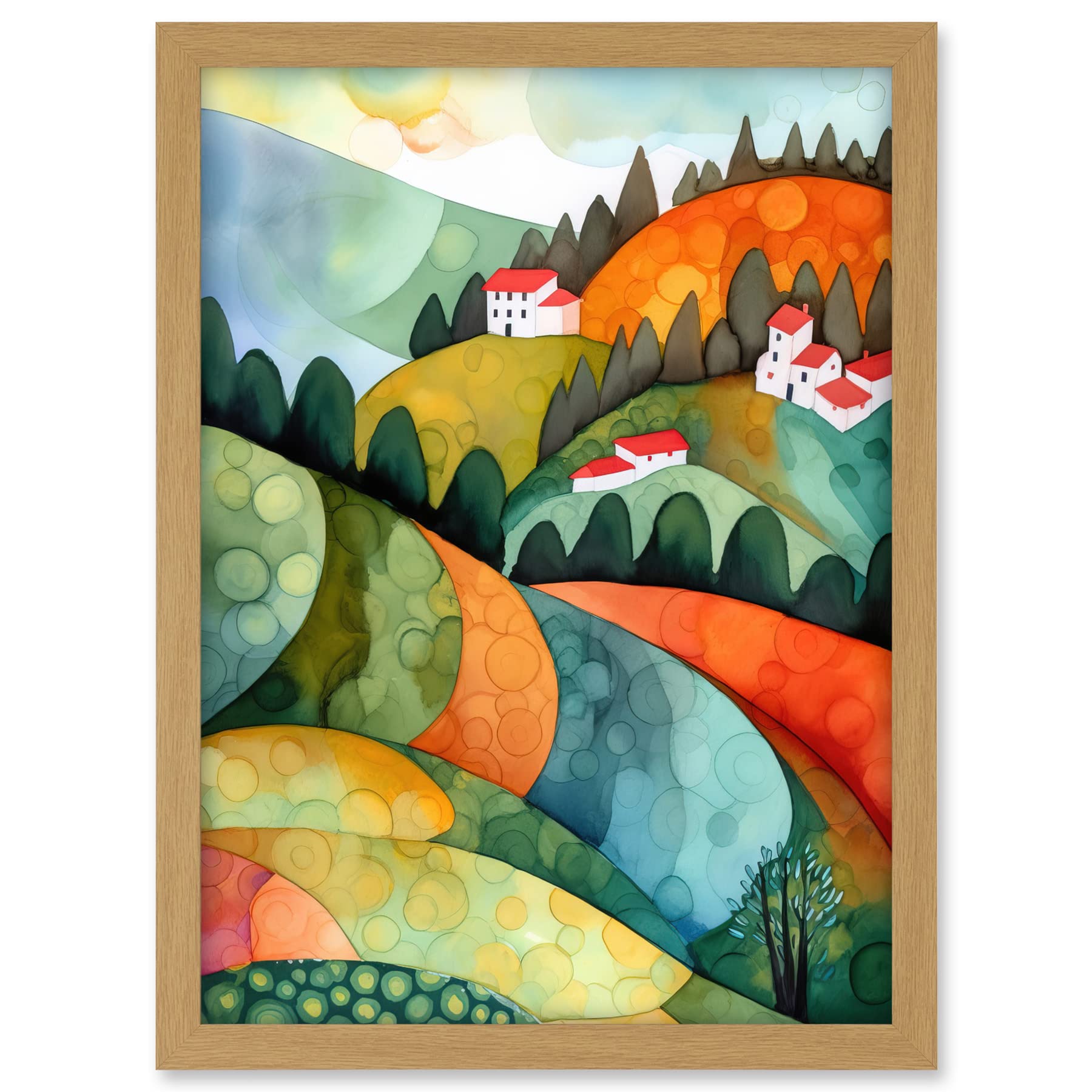 Artery8 Countryside Of Florence Italy Folk Art Artwork Framed A3 Wall Art Print
