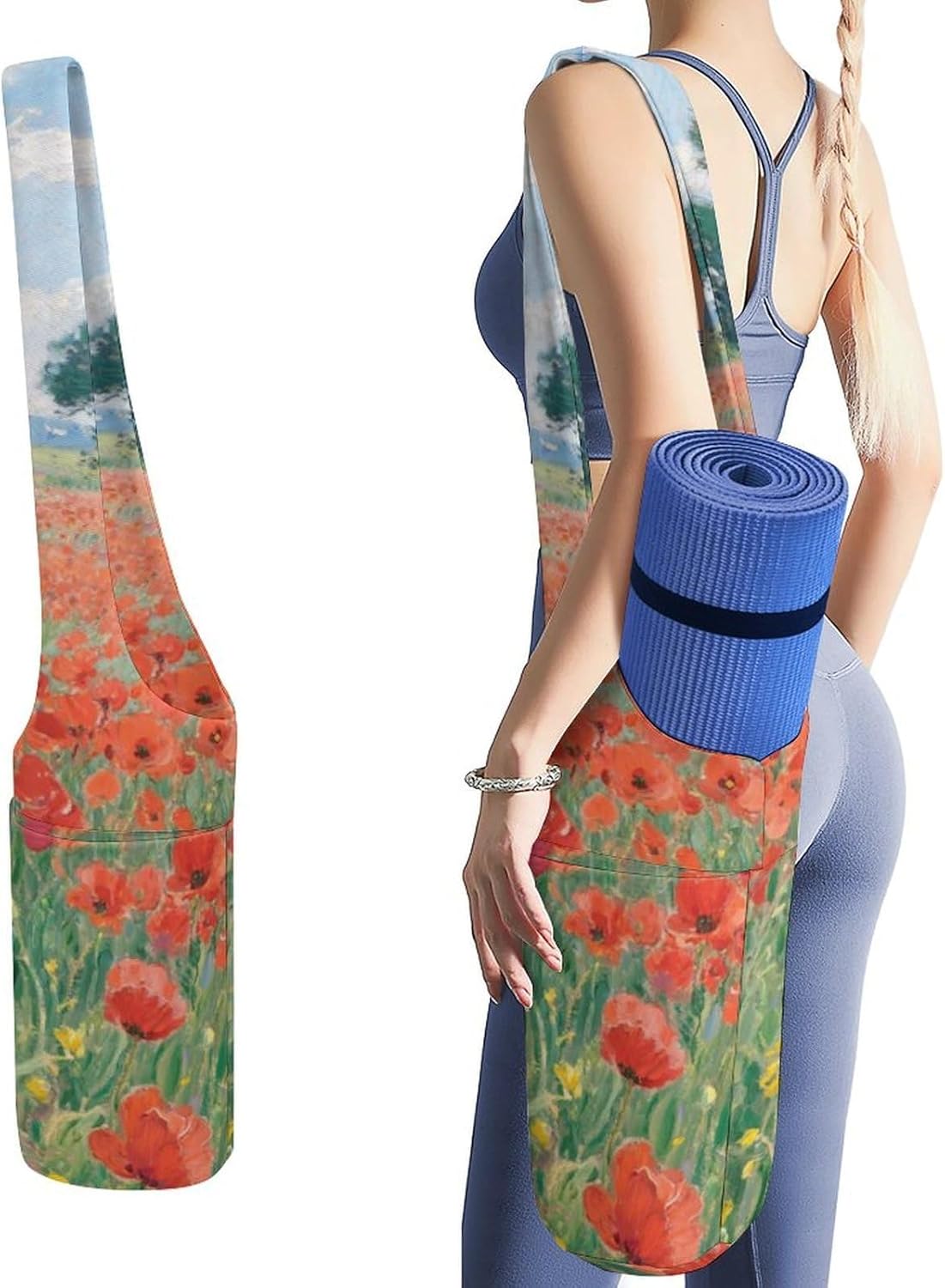 Printed Full-Zip Yoga Mat Bag with Pockets - Yoga Mat Carrier Sling Storage Applies to Yoga Mats for Women & Men