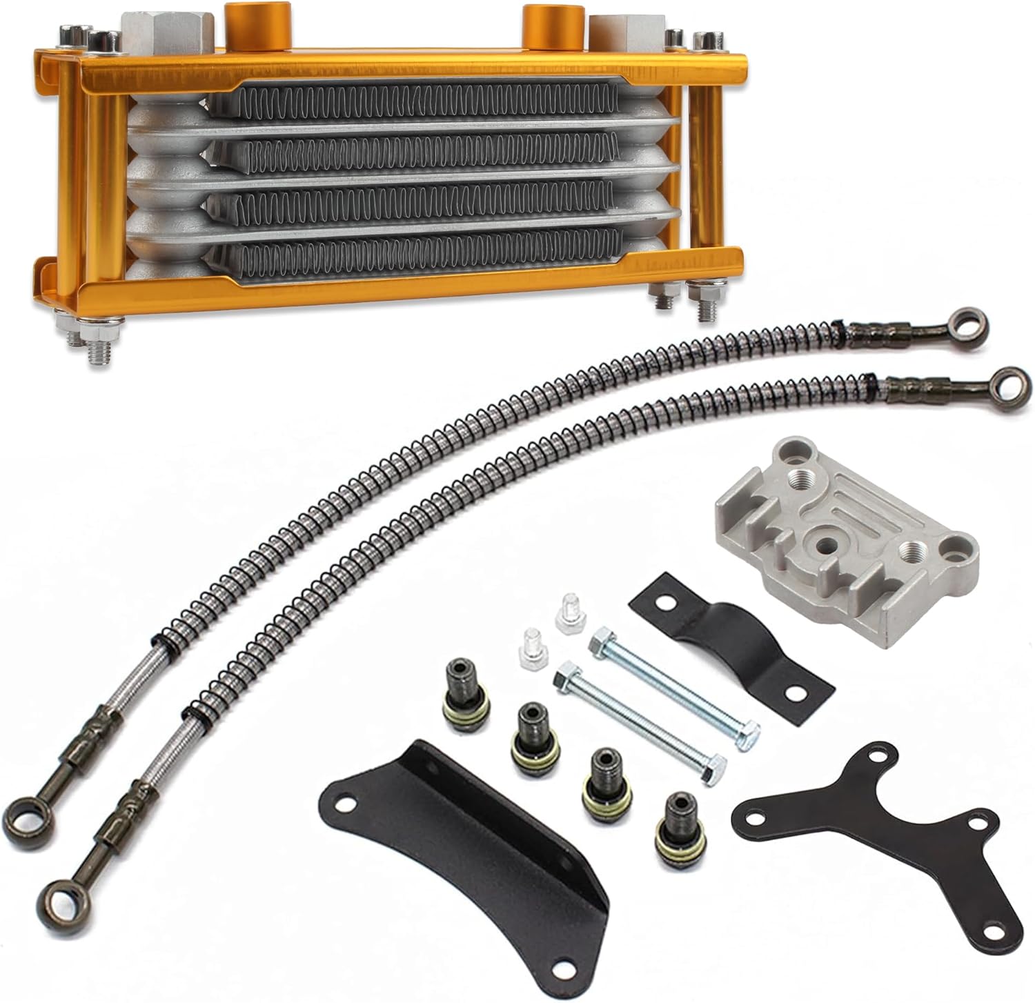 Motorcycle Oil Cooler,Engine Cooling Radiator Compatible with 50cc 70cc 90cc 110cc 125cc 140cc ATV Go Kart Off Road-Gold
