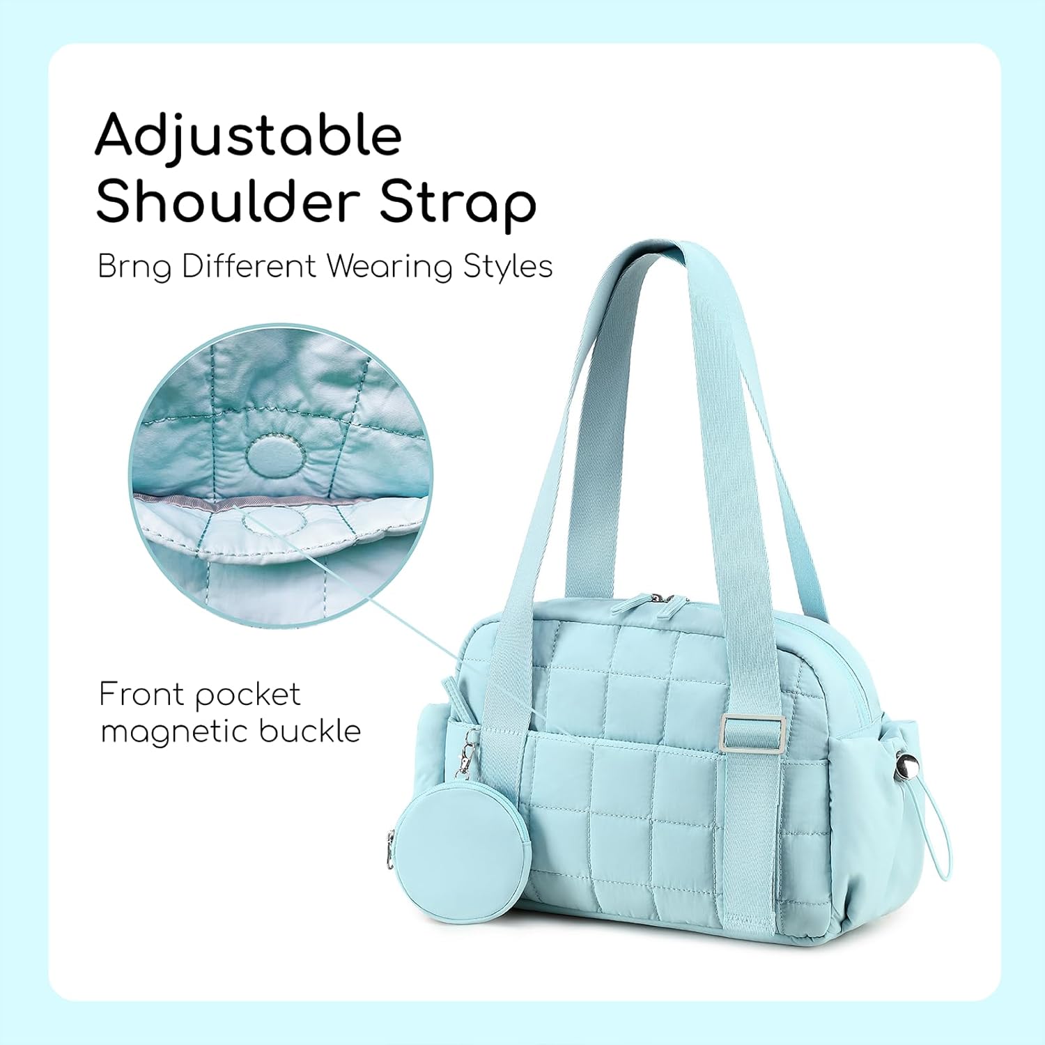 CAMTOP Mini Gym Bag for Women, Small Gym Tote Bag Puffy Quilted Sports Duffel Bag with Wet Compartment and Coin Purse Duffel Bags Dance Yoga Workout Bag for Gifts - Image 5