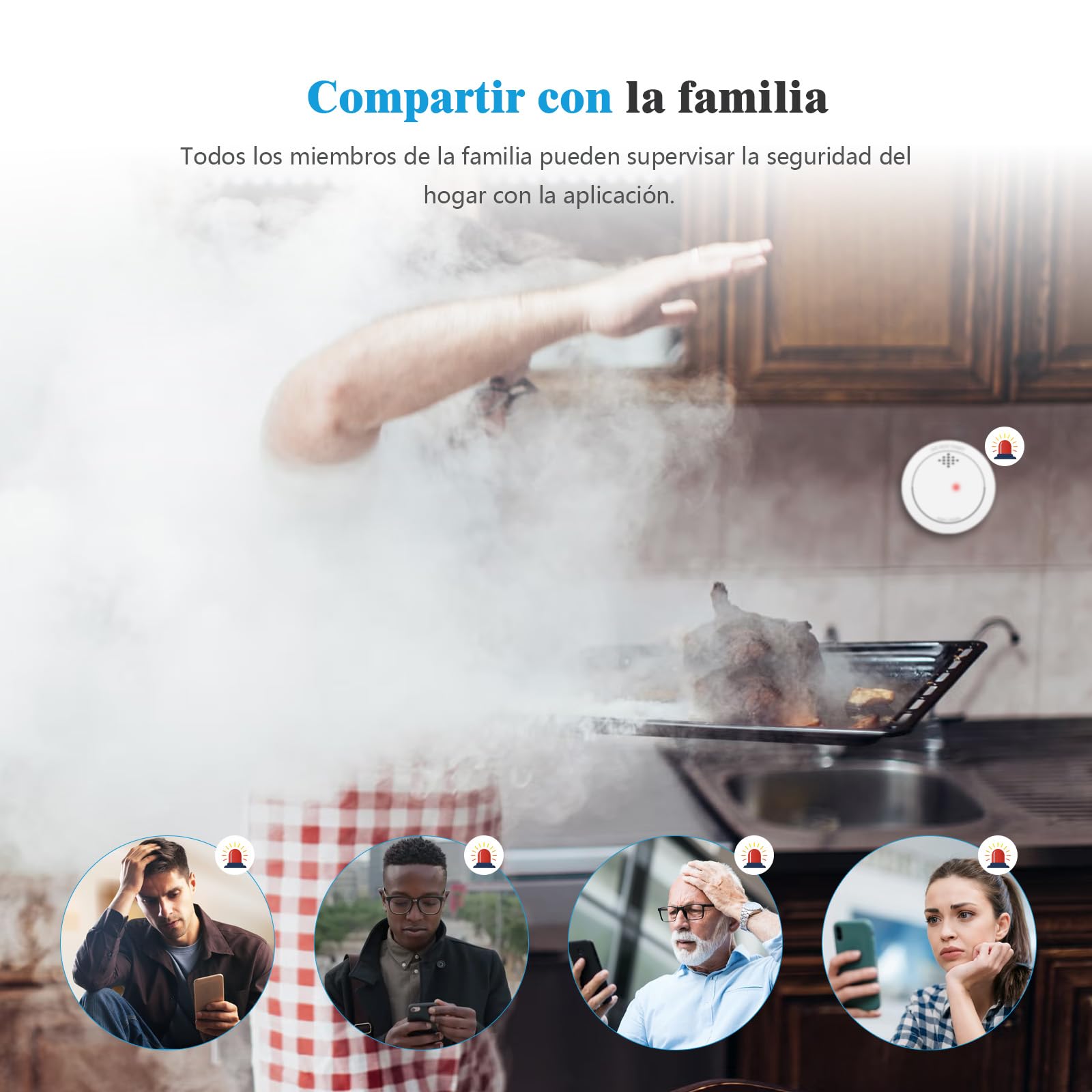 Detector de Humo con estación Base, 10 años interconectado Detector de Incendios Smart Conforme a EN14604, con batería reemplazable, sin Parpadeo LED, Compatible con la aplicación XINDUM, 2 Unidad