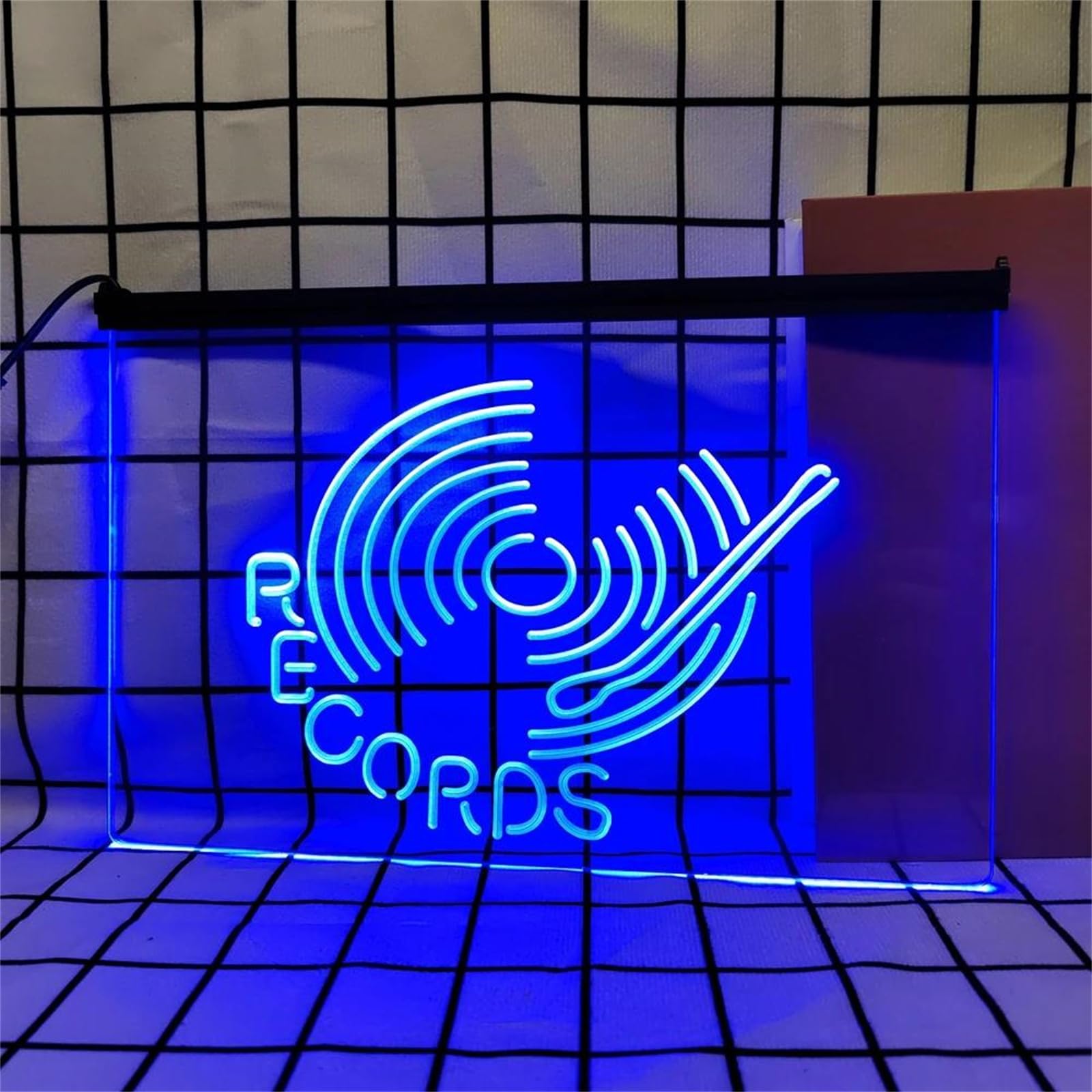 Records Insegna al Neon per Decorazione Murale – Luci LED al Neon Dimmerabili Via USB per Studi di Podcast, Music Club, DJ Bar,Blu,40x30cm