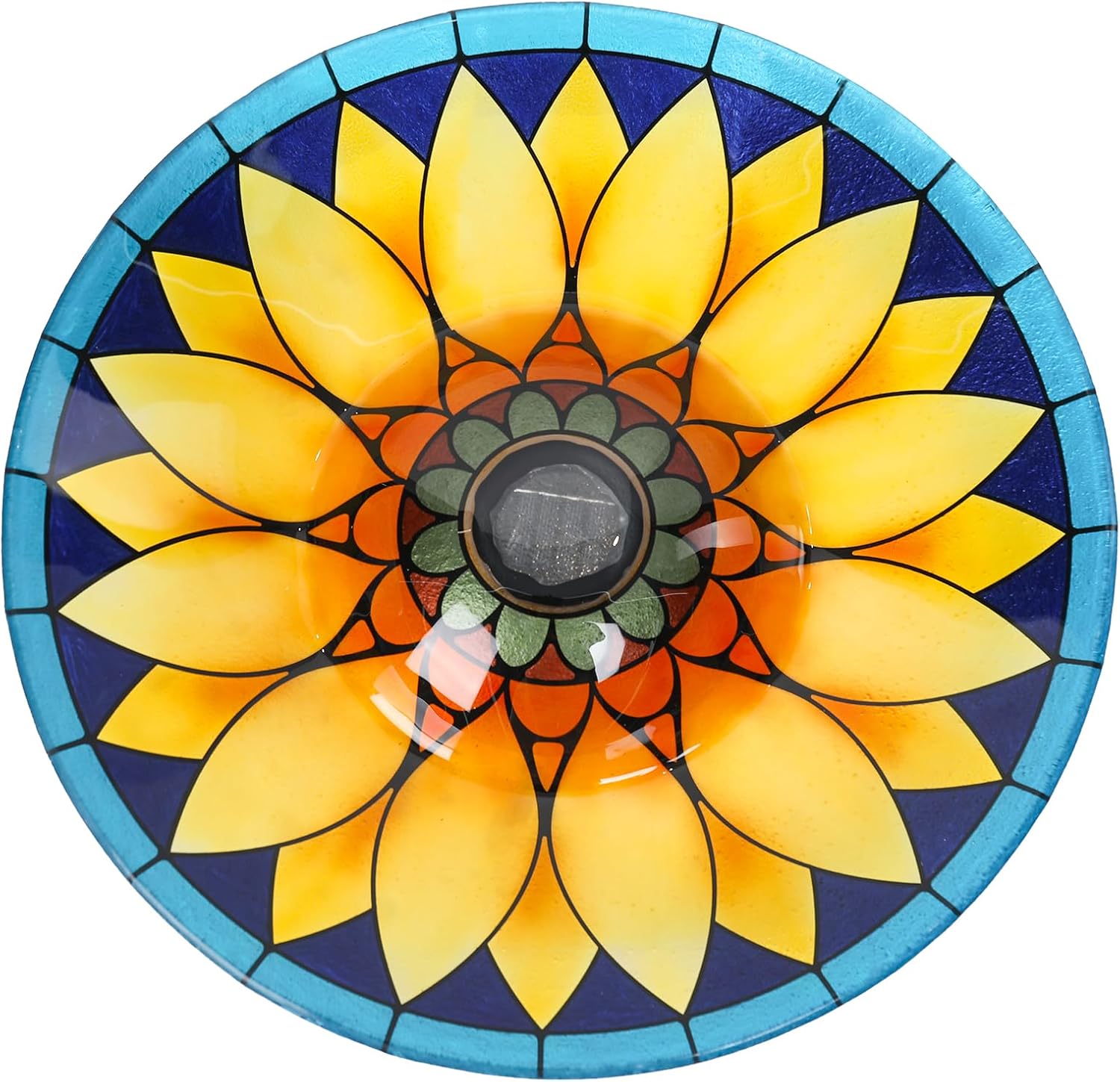 MUMTOP Outdoor Bird Bath, Large Glass Bird Baths Bowl with Metal Stand, Solar Sunflower Birdbaths for Outside Garden Lawn Yard Decor, 18”Dia 21.65”Height