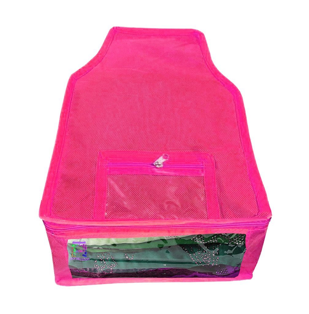 Atorakushon Fabric Combo Saree Cover Blouse Clothes Storage Bag Wedding Wardrobe Organiser Set of 6 (Pink) 2