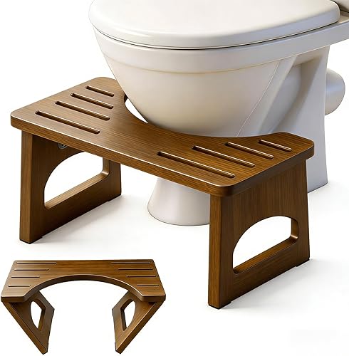 JACNITAD Taburete de inodoro plegable, taburete de 7 pulgadas para baño, taburete de inodoro de bambú para adultos, taburete plegable