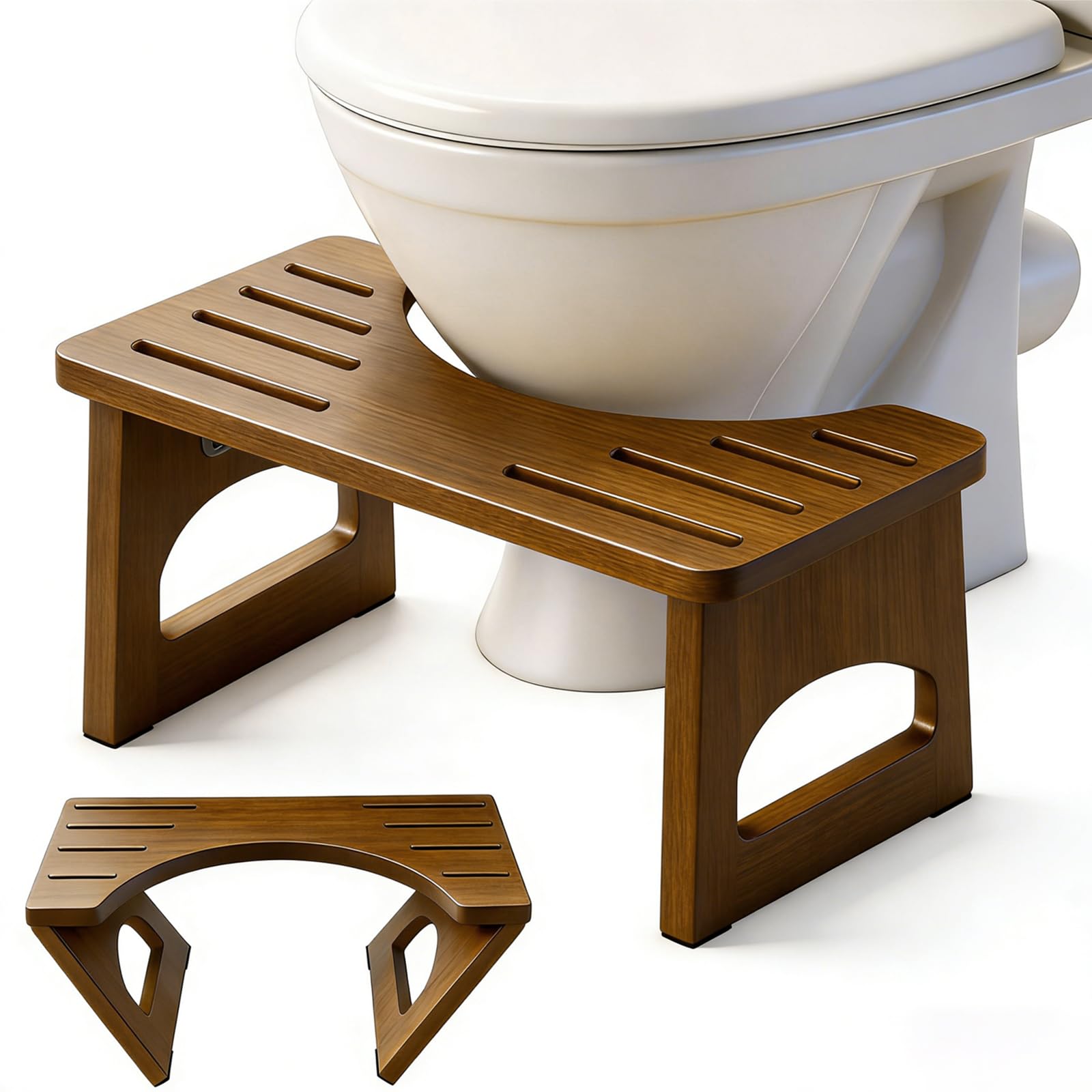 Fysiologische houten toiletkruk, opvouwbare toiletkruk, 35 graden slijtvast, C-vormige kruk, (zwart