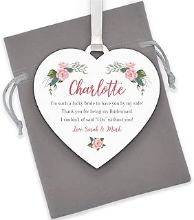 PERSONALISED Bridesmaid, Maid of Honour, Flower Girl I Couldn't Say I Do Without You Gifts - Bridal Party Gifts from Bride and Groom - Wedding Thank You Heart Plaque Gifts Presents - With Grey Bag