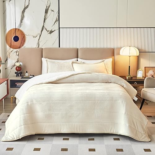 Miniatura 7 de Manta de cama gruesa de franela de lujo de 3 capas tamaño individual para niñas, manta sherpa de terciopelo de felpa suave con 2 fundas de almohada