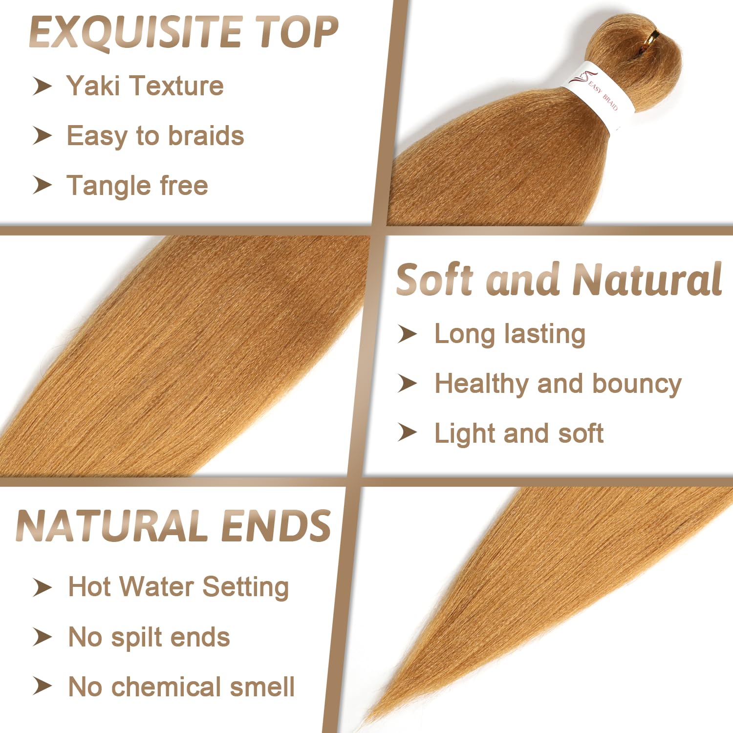 ShowJarlly Pre Stretched Braiding Hair 30 Inch Knotless Braiding Hair Extensions 1pack Easy Braids Hot Water Setting DIY Box Braids Yaki Textured Crochet Braiding (30inch,27#) - Image 3