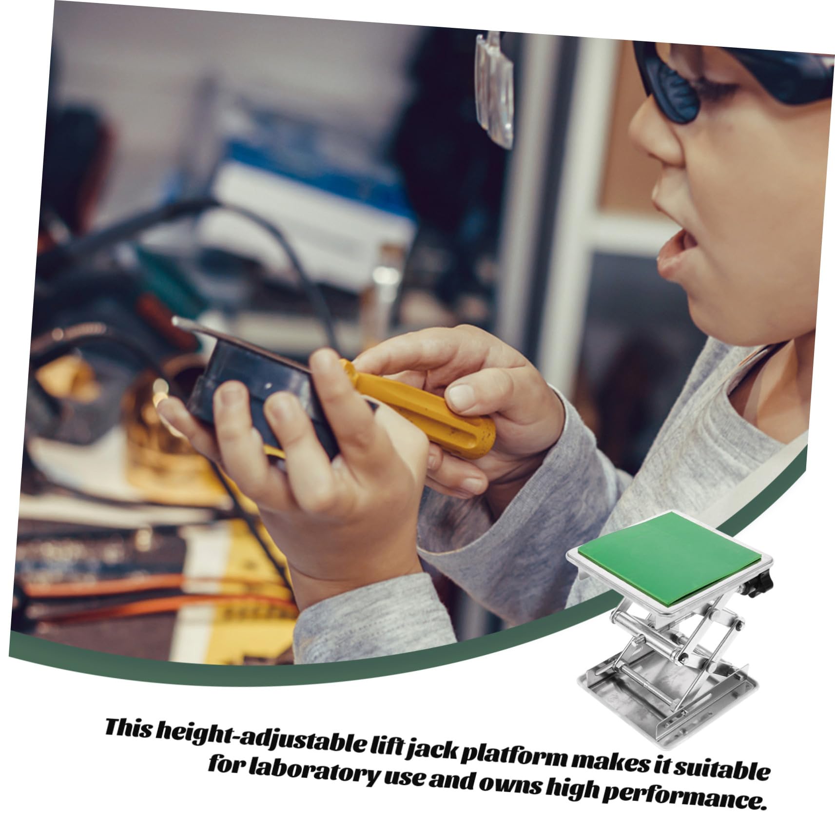 Hohopeti Table Élévatrice Laboratoire Inox Ajustable avec Plateforme Antidérapante et Support Robuste pour Levage de Précision Laboratoire