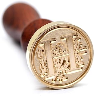 Medieval Initial Alphabet Wax Seal Stamp, Brass Head Wooden Handle, for Thanksgiving Card/Envelope/Gift Wrap/Wedding Engagement Party Invitation - Letter H