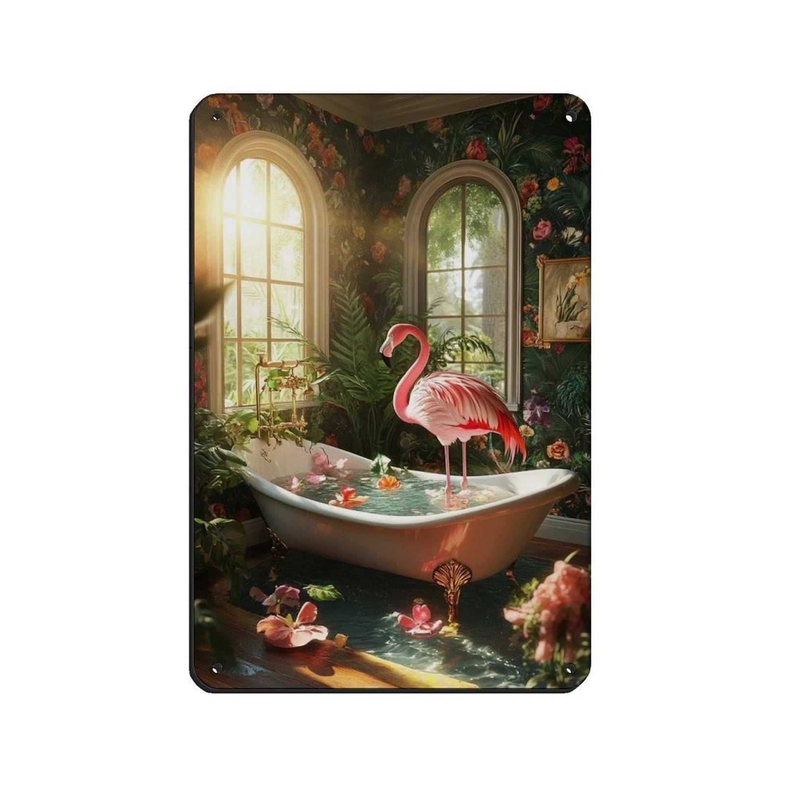 Tropical Flamingo, Bath Time Flamingo Retro Poster Metal Tin Sign Chic Art Retro Iron Painting Bar People Cave Cafe Family Garage Poster Wall Decoration 8x12inch(20x30cm)