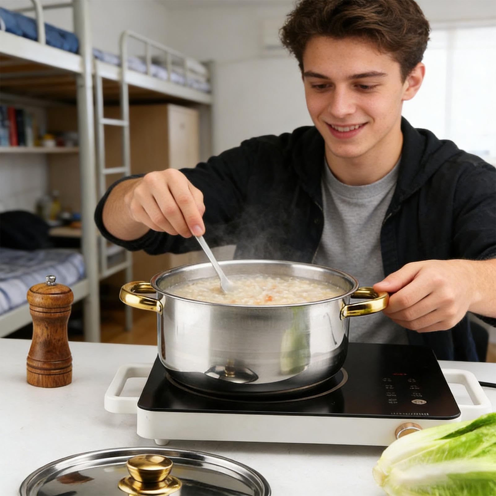 Kochgeschirr Set Edelstahl Kochutensilien für die Küche | Induktionsgeeignetes Kochgeschirr Set Für Suppe Pasta und Eintopf sowie für Camping Haushalt Studentenwohnheim und Wohnung
