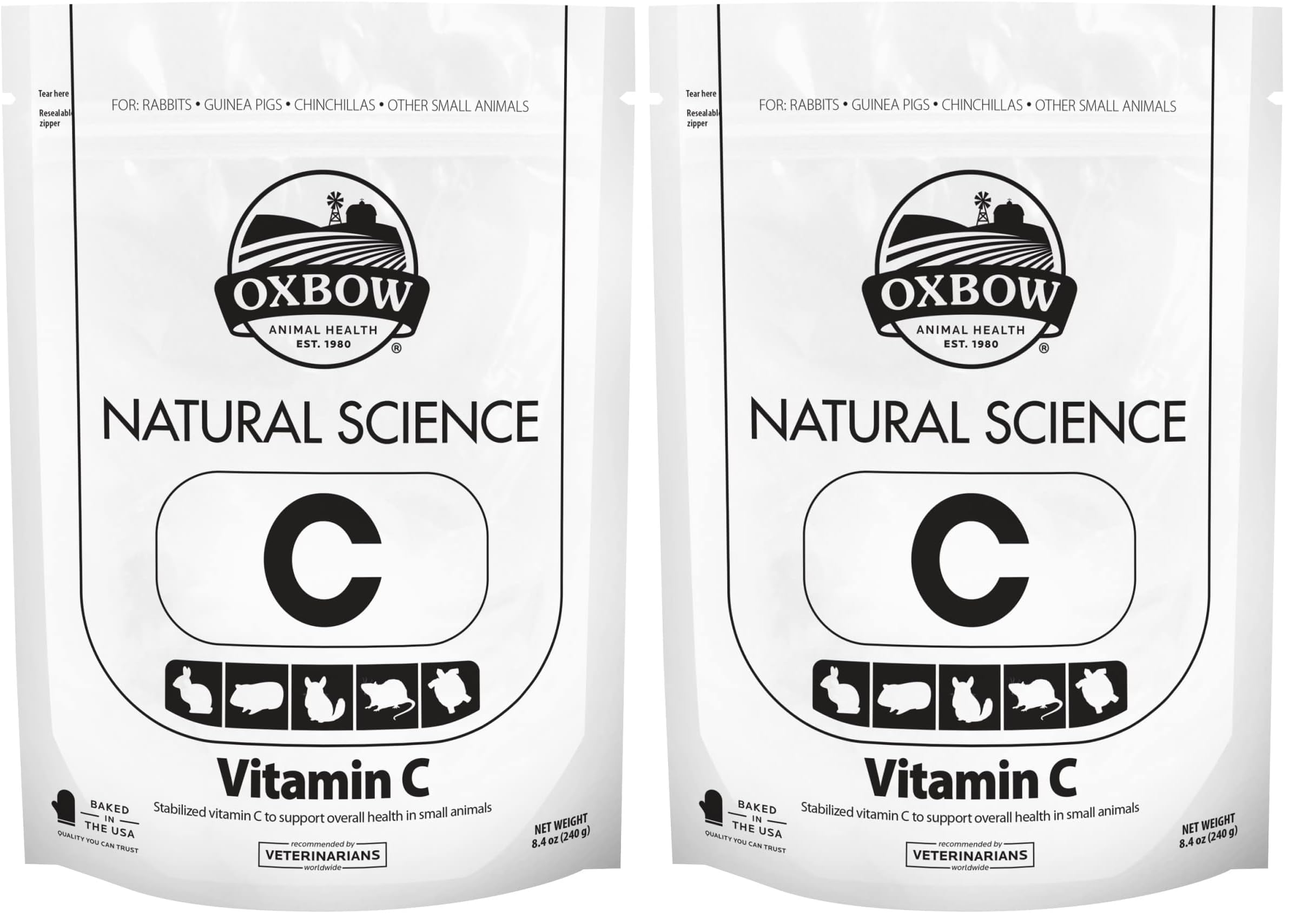 Oxbow Animal Health Natural Science Vitamin C Supplement,Vitamin C for Guinea Pig,Made with Oxbow Timothy Hay,Pet Supplements for Guinea Pigs,Veterinarian Formula,Made in USA,8.4 oz,(Pack of 2)