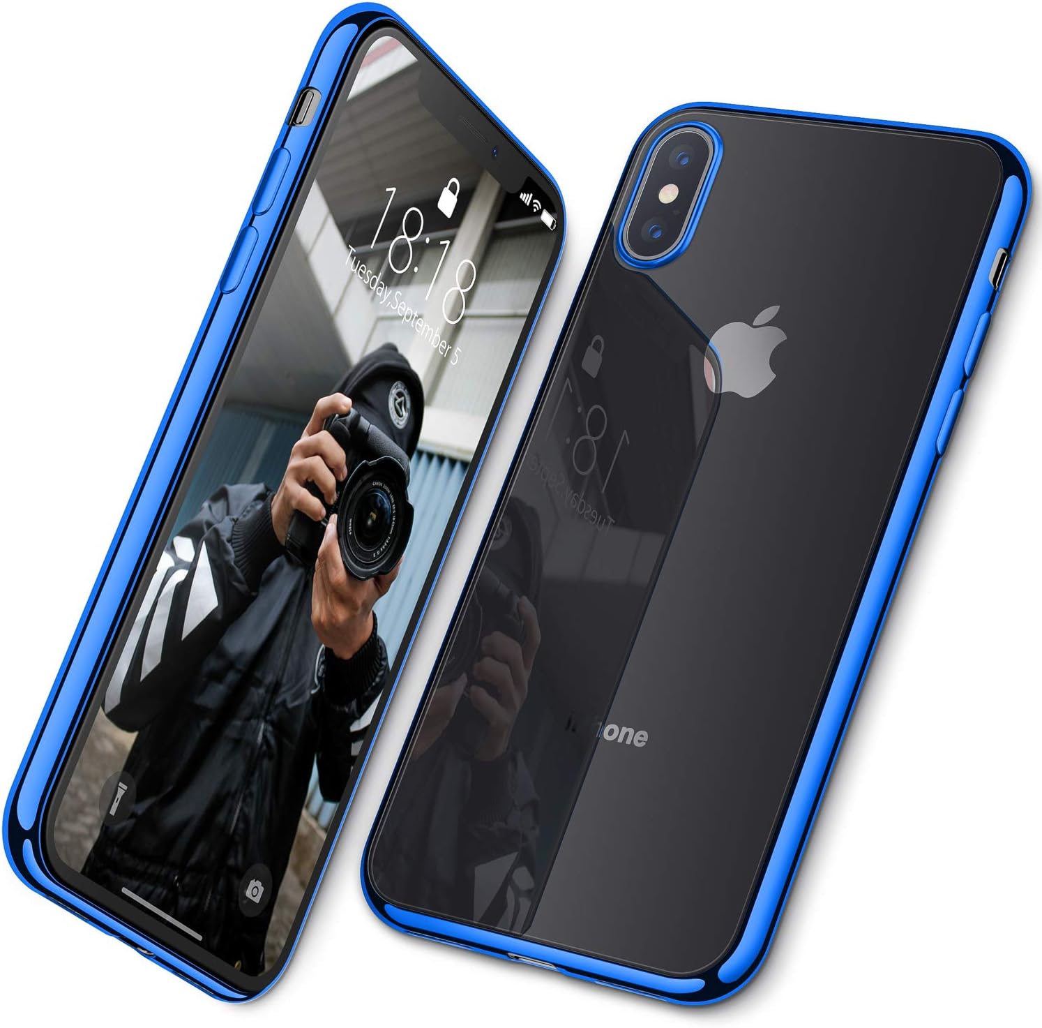 DTTO Case for iPhone Xs Max, [Lightening Series] Clear Stylish Flexible Case with Metal Luster Edge for Apple iPhone Xs Max 6.5 Inch (2018 Released)-Blue