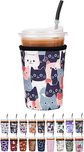 Miniatura 10 de Paquete de 3 fundas reutilizables aisladas de neopreno para bebidas de café helado, soporte para bebidas frías para café Starbucks, McCafe, Dunkin
