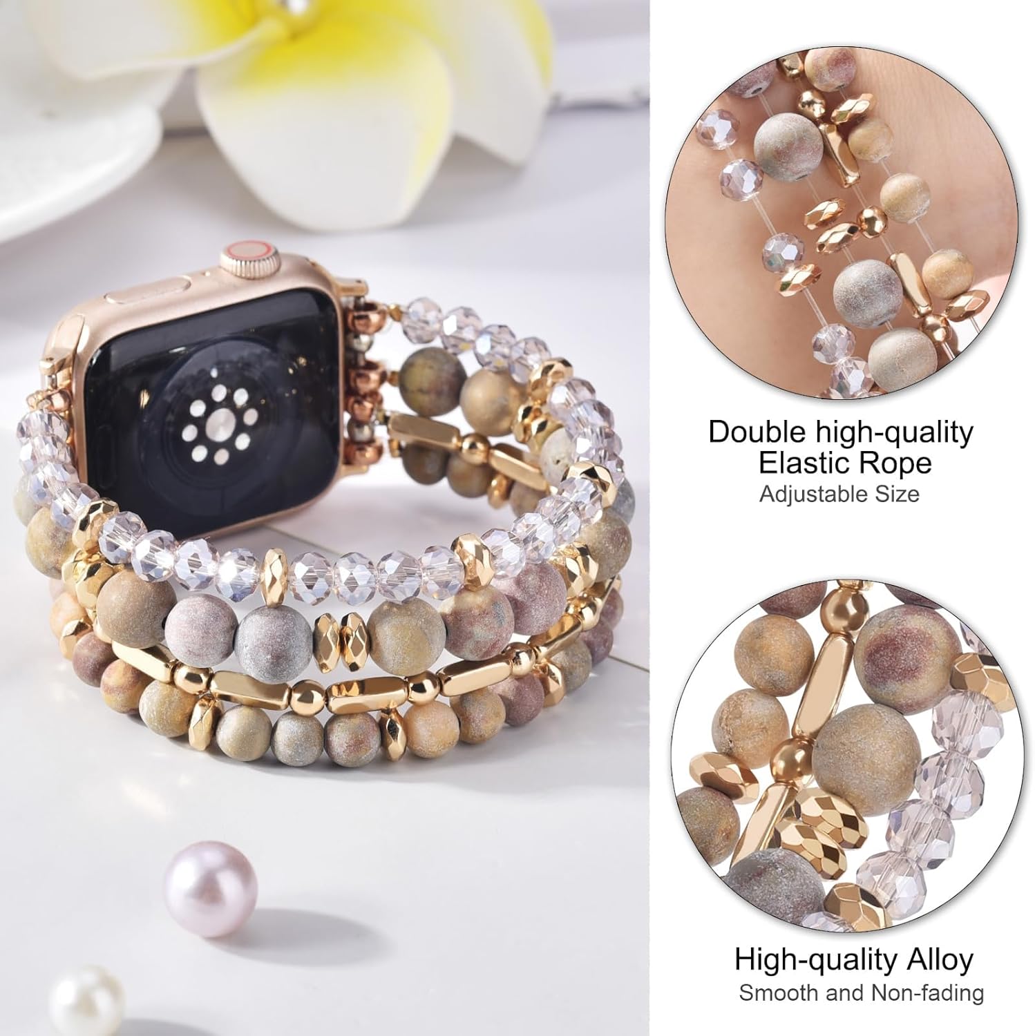 VISOOM Beaded Boho Bracelet Compatible for Apple Watch Band 40mm/38mm/41mm/42mm Iwatch Series 11 10 9 8 7 SE Series 6/5/4 Women Fashion Cute Handmade Crystal Beads Watch Strap for iPhone Bands 3/2/1 - Image 2