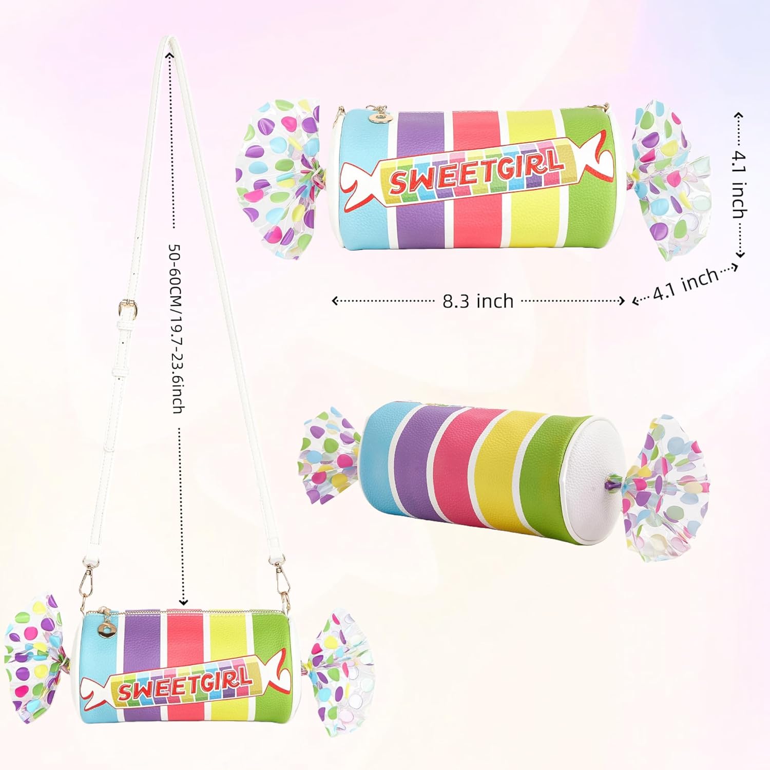 Novelty Candy Shaped Purse for Women Unique Handbag Cute Fun Shape Colourful Rainbow Stripes Shoulder Crossbody Bag with Adjustable Soulder Straps