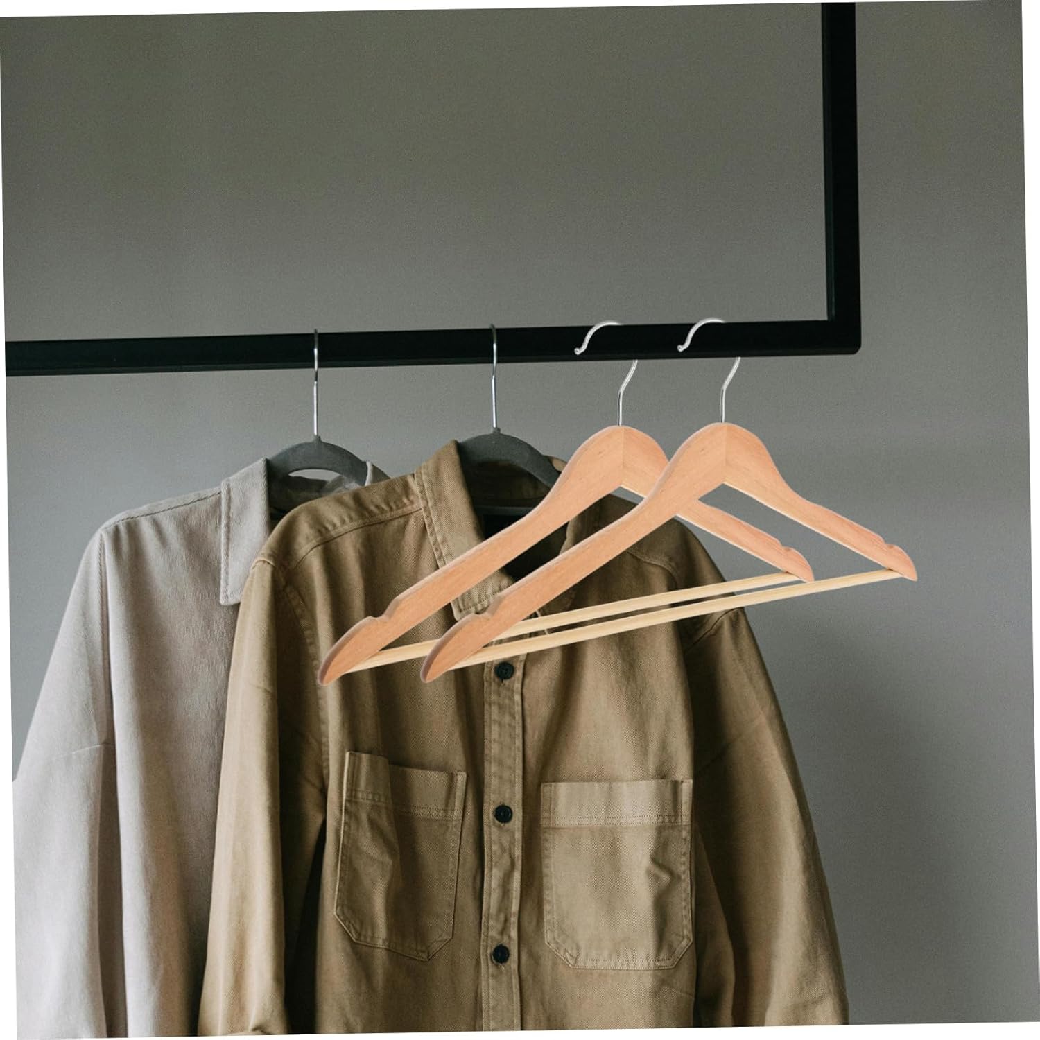 10pcs Wide Shoulder Wooden Hangers for Clothes Drying and Closet Storage Lightweight Solid Wood with Skirt Accessory Multifunctional Household Organizer for Suits Coats Jackets