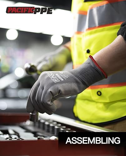 Vista 12 de PACIFIC PPE Guantes de trabajo con revestimiento de poliuretano, 18 pares, guantes de trabajo para pantalla táctil para hombres y mujeres, guantes