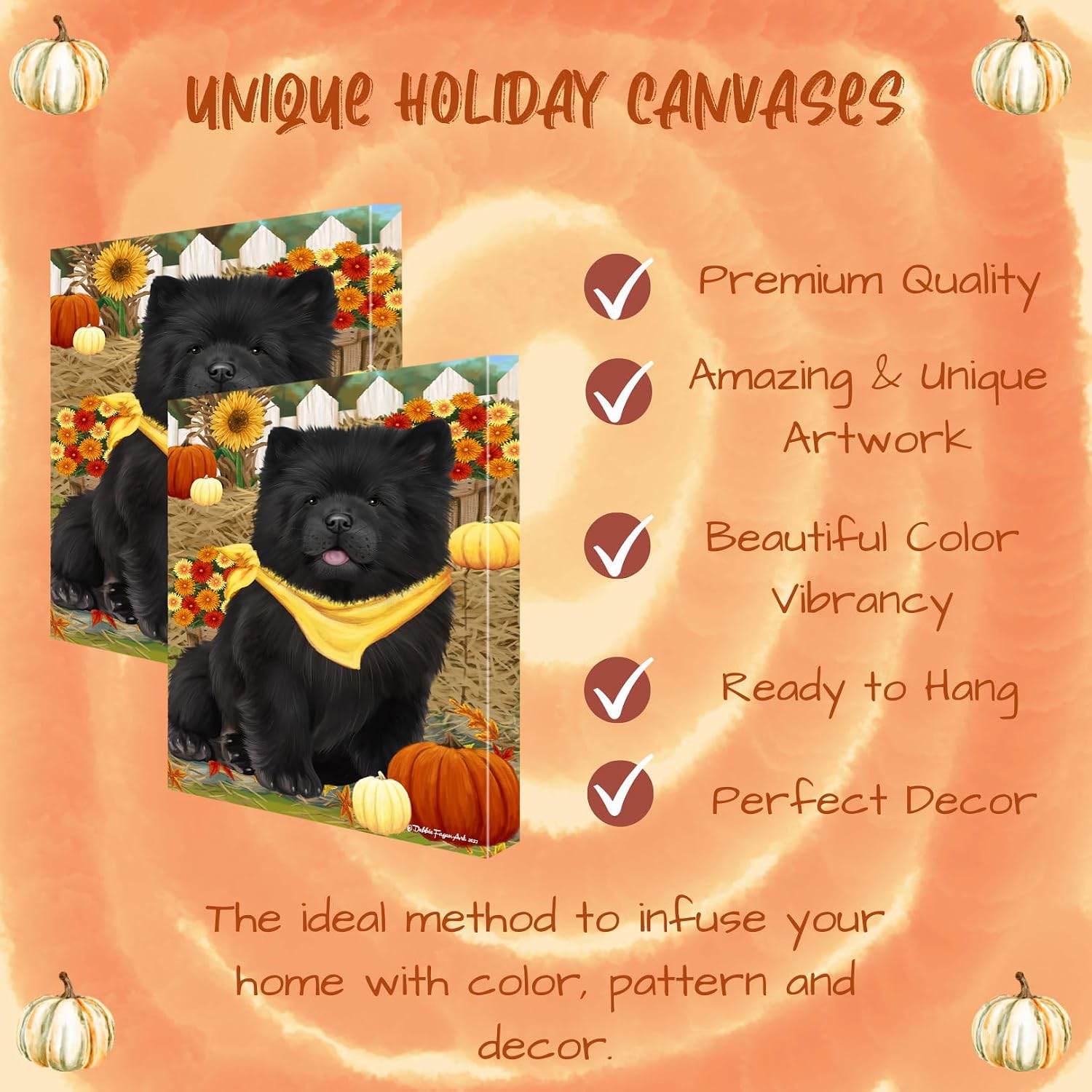 Fall Greeting with Chow Chow Dog Canvas Wall Art - Premium Quality Ready to Hang Room Decor - White Floating Framed 16" x 24"