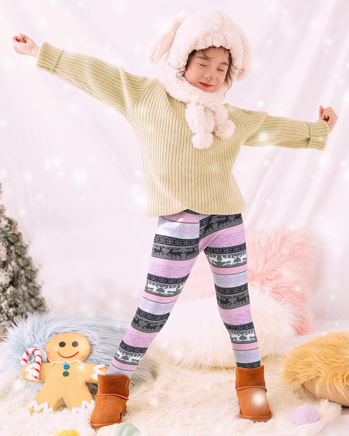 BOOPH Girl Winter Thick Warm Pant Printing Fleece Lined Legging Tight 2-12 Years - Image 3