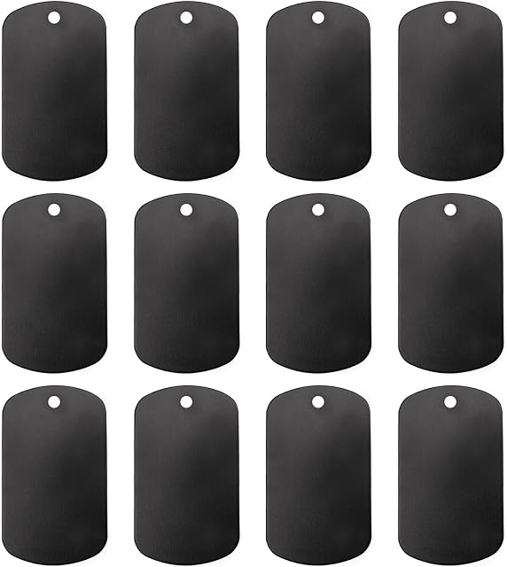 BENECREAT 30Pcs 50x29mm Stamping Blanks Aluminum Blank Dog Tags(Black) Shield Shape with Hole for Necklace Bracelet Jewelry Pendant, 1mm in Thickness