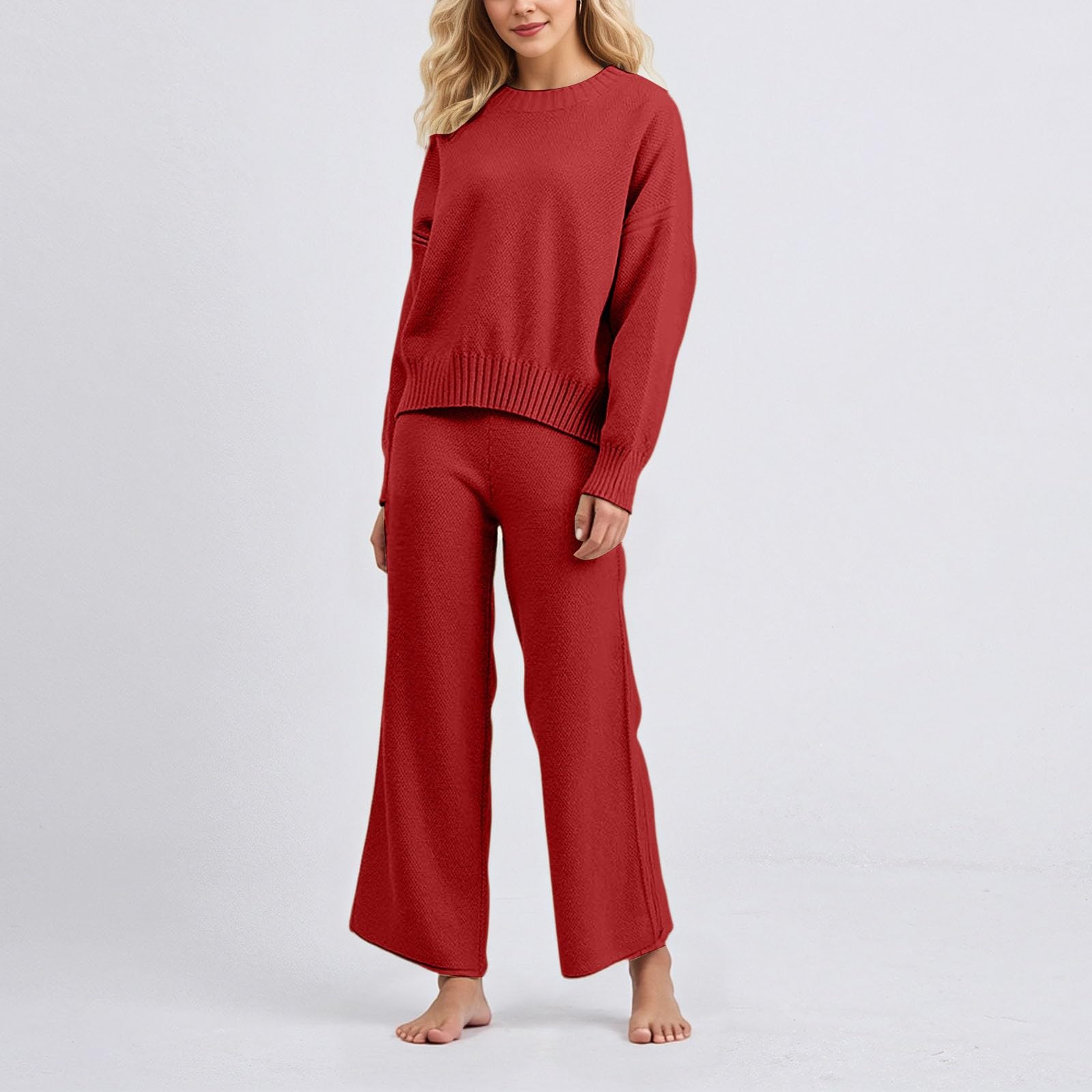 Tuta a maglia da donna, a maniche lunghe, con collo alto, maglia e pantaloni, in due pezzi, per il tempo libero, tuta sportiva