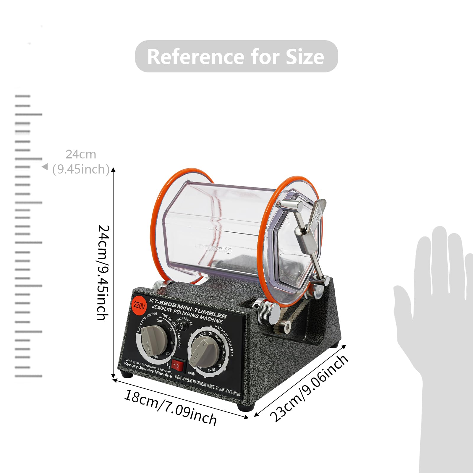 Trowalizator 60 W, bęben polerski do 7 lbs, 5 stopni, bieg do przodu/do