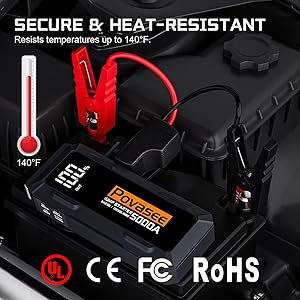 5000A Jump Starter Povasee A40 Car BatteryJump Starter, 12V Jump Box for Car Up to All Gas or 10L Diesel Engine Battery Jumper Starter Portable with 3" LCD Display Power Bank/Dual Output/LED Light