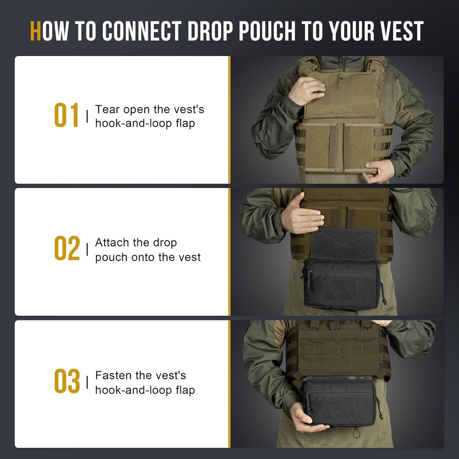 OneTigris Drop Pouch, Dangler Bag Tactical with Hook and Loop Panel for Vest Chest Rig Plate Carrier