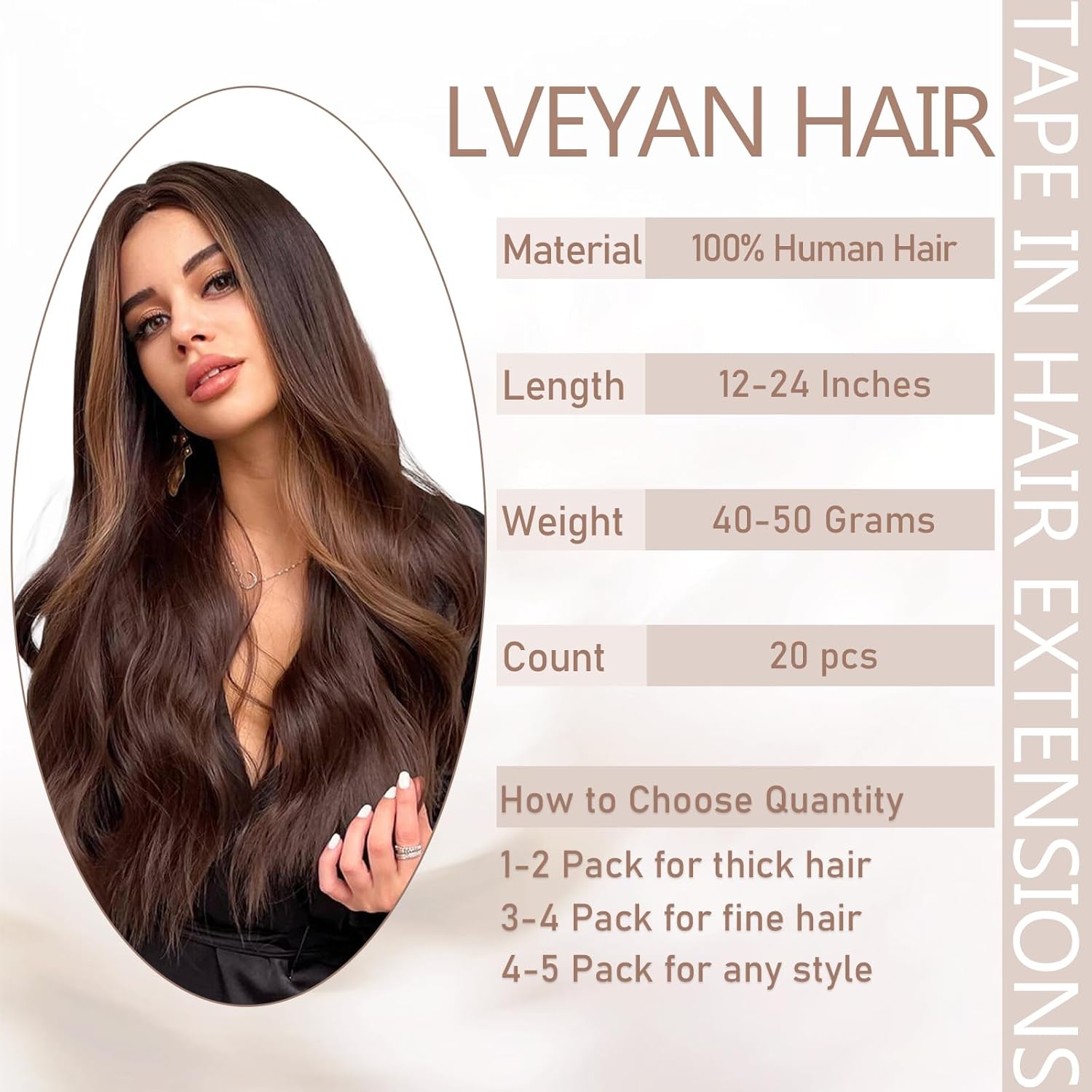 Tape in Hair Extensions Human Hair 22 Inch Brown 20pcs 50g/pack Tape in Straight Seamless Skin Weft Remy Tape in Hair Extensions for Women（#4, 22Inch ）