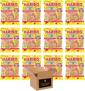 Sweets Share Size Bags | Sweet & Sour Jellies, Gummy Candy & Chewy Treats for Kids & Adults | Party, Halloween, Xmas Gift Snacks Haribo Rainbow Strips Zing PM  1.25-140g x 12Pack