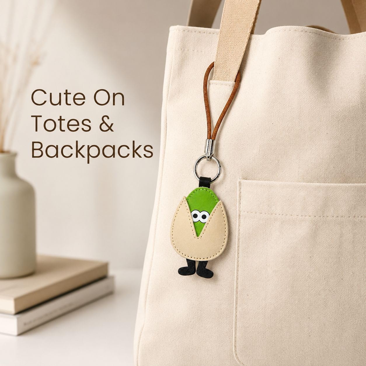 Cute Leather Bag Charm for Handbag Tote Bag Pistachio Coffee Beans Funny Keychain for Women image 4
